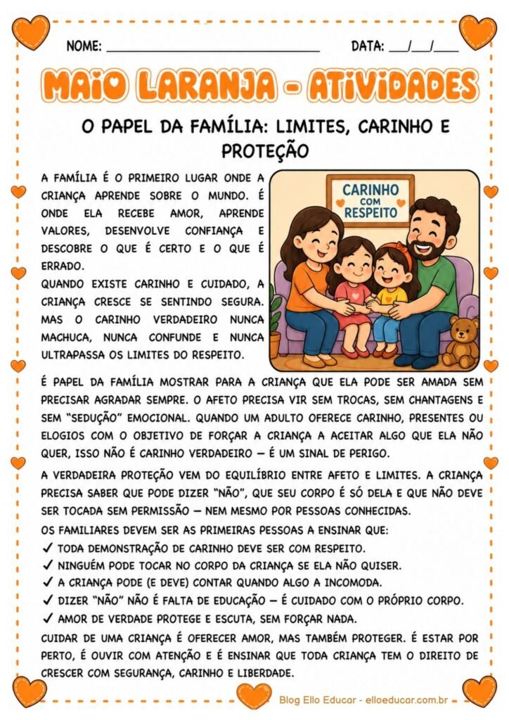 Atividades sobre Maio Laranja para 4° ano