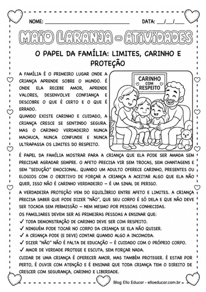 Atividades sobre Maio Laranja para 4° ano