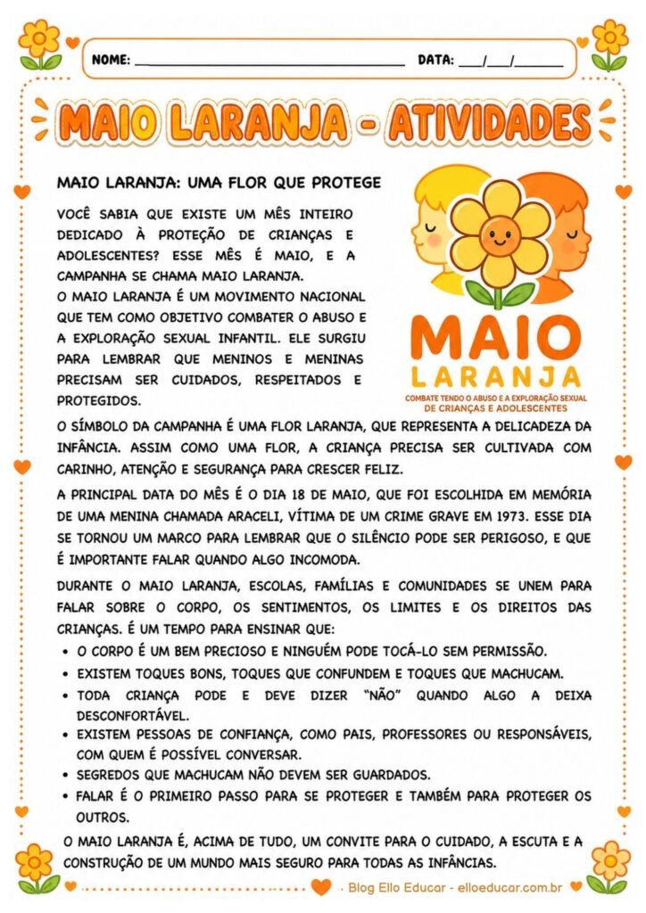 Atividades sobre Maio Laranja para 5° ano