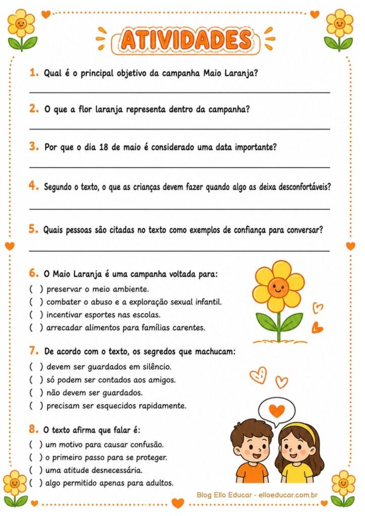 Atividades sobre Maio Laranja para 5° ano