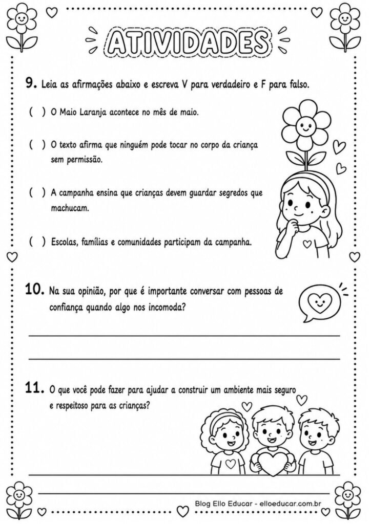 Atividades sobre Maio Laranja para 5° ano