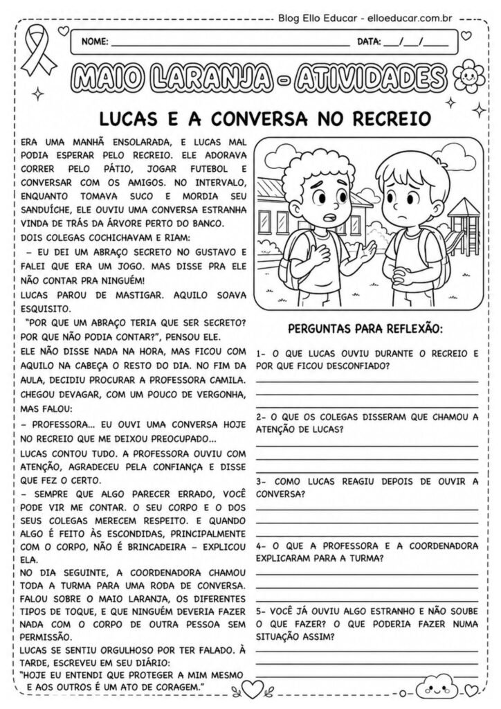 Atividades sobre Maio Laranja para imprimir