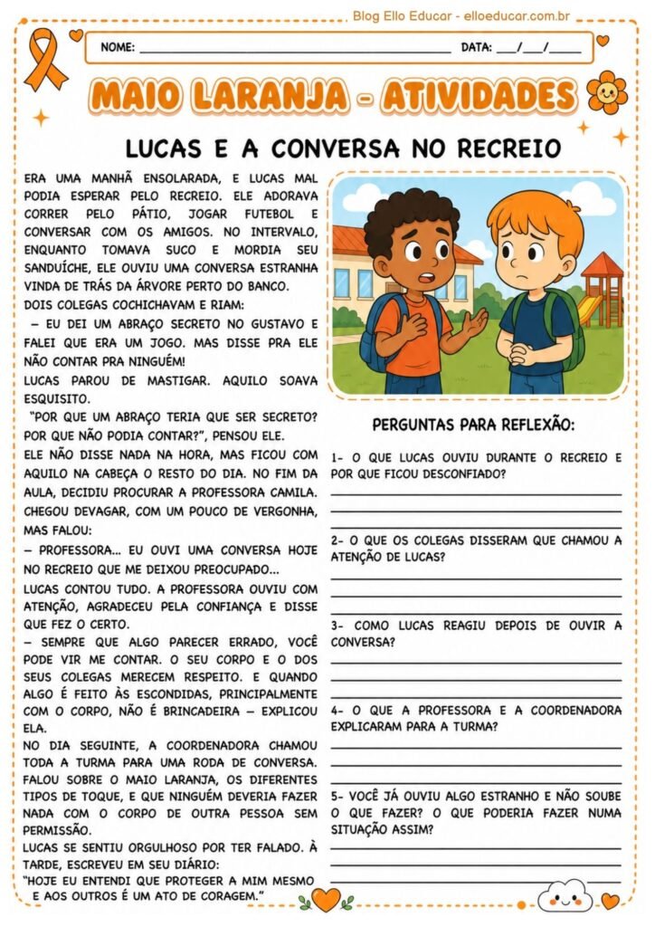 Atividades sobre Maio Laranja para imprimir