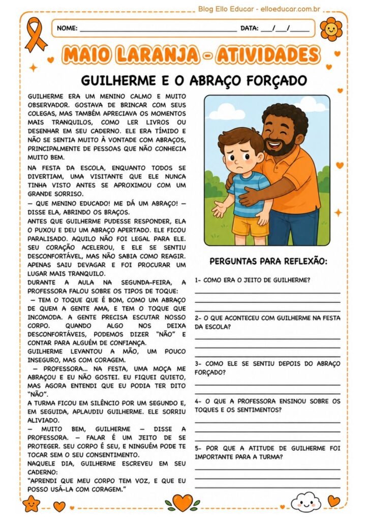 Atividades sobre Maio Laranja para imprimir