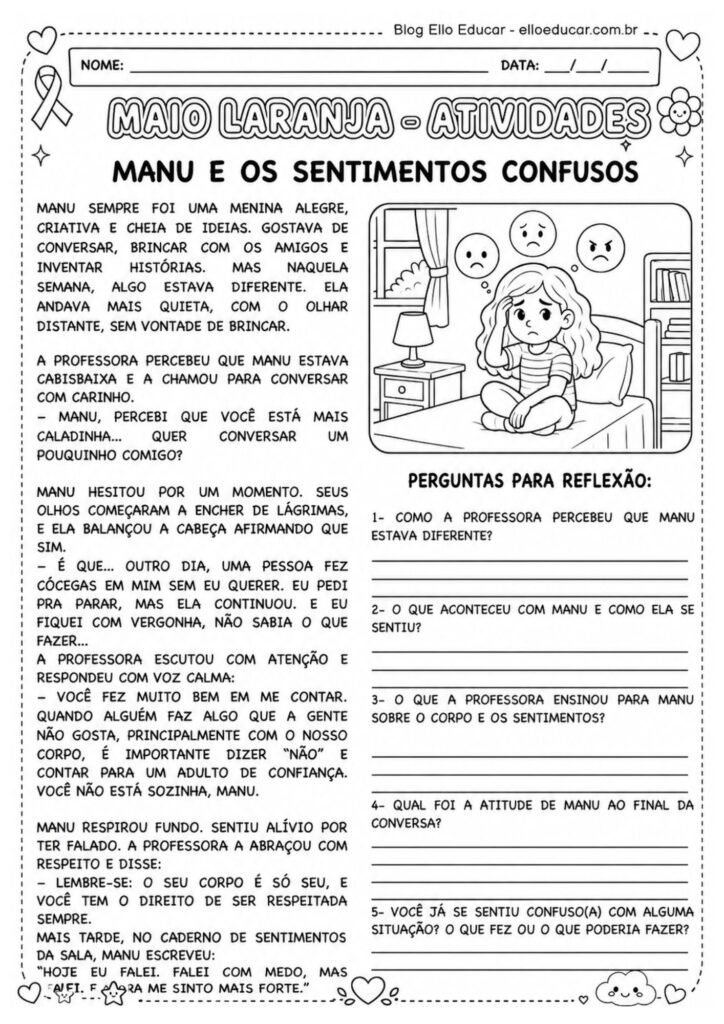 Atividades sobre Maio Laranja para imprimir