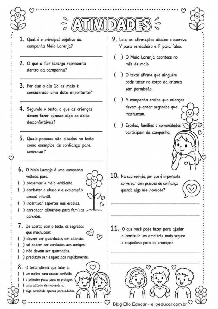 Atividades sobre Maio Laranja para 6° ano