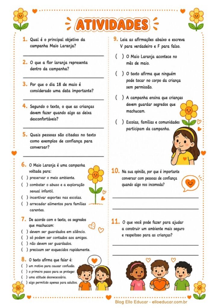 Atividades sobre Maio Laranja para 6° ano