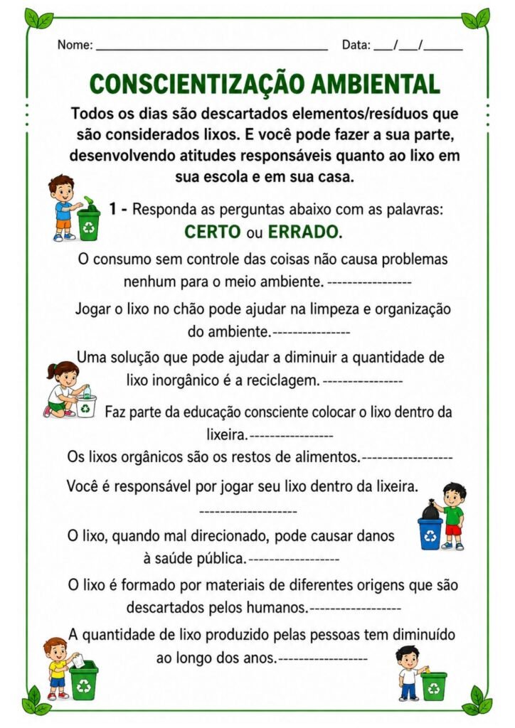Atividades sobre Meio Ambiente para 4° ano