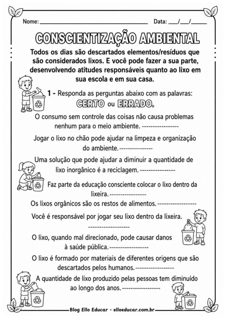 Atividades sobre Meio Ambiente para 4° ano