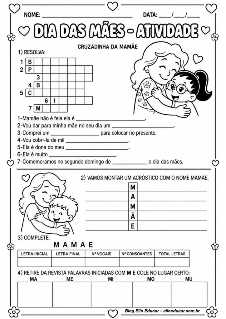 Atividades sobre Dia das Mães para 2° ano