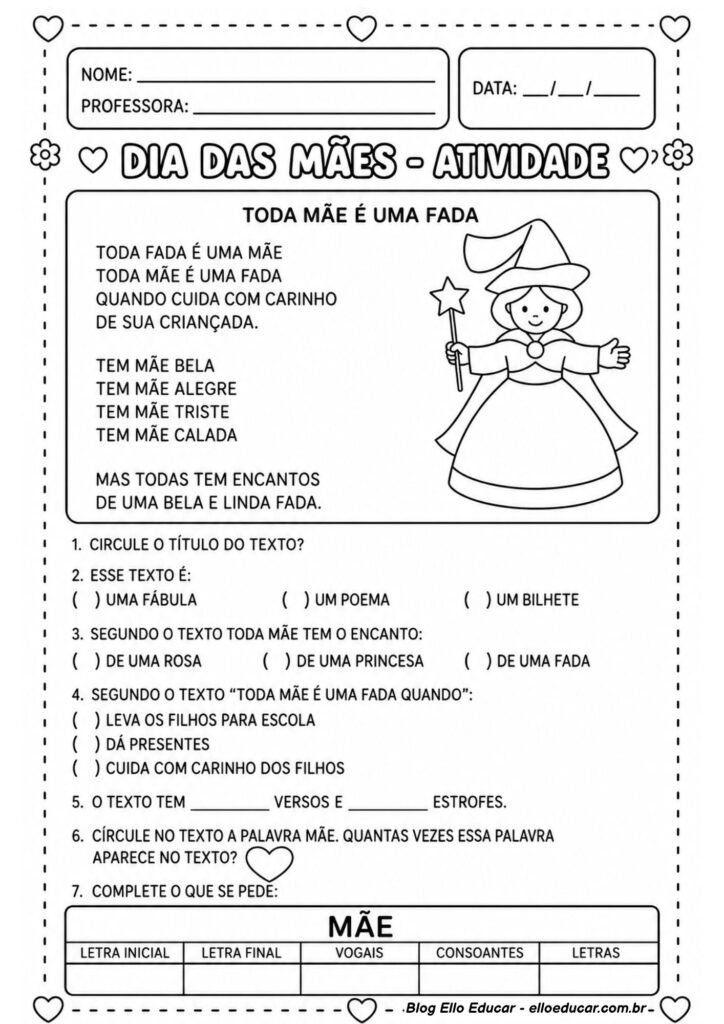 Atividades sobre Dia das Mães para 2° ano