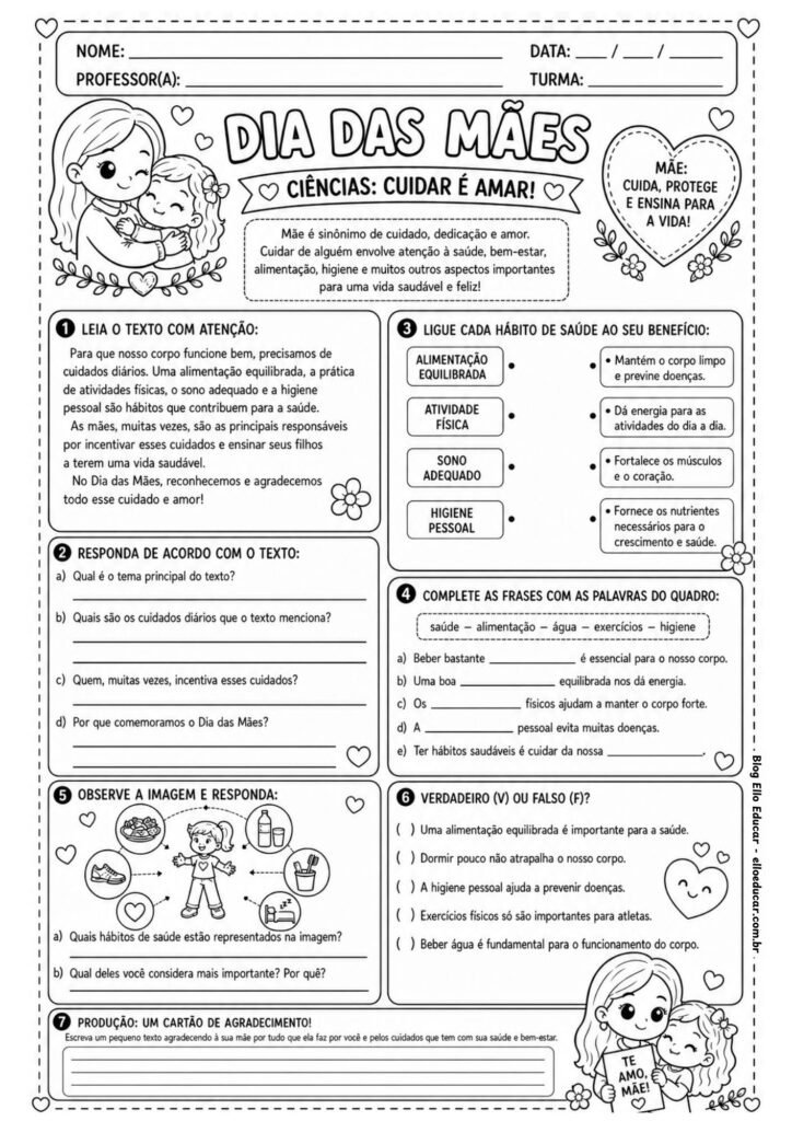 Atividades sobre o Dia das Mães para 5° ano