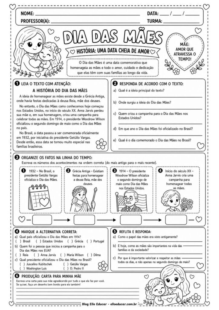 Atividades sobre o Dia das Mães para 5° ano
