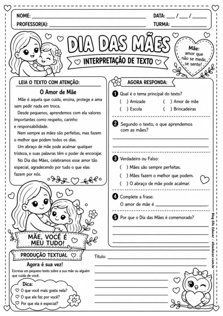 Atividades sobre o Dia das Mães para 5° ano