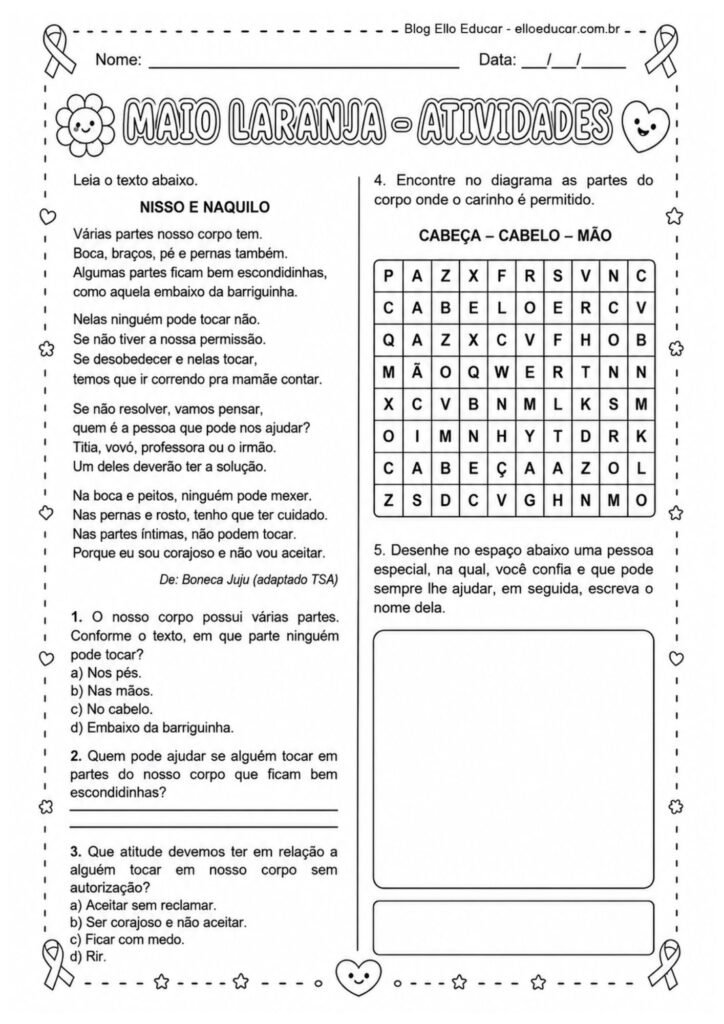 Atividades sobre o Maio Laranja 3° ano