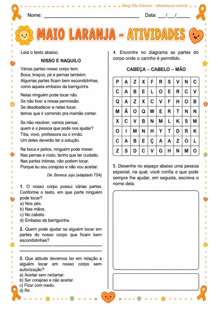 Atividades sobre o Maio Laranja 3° ano