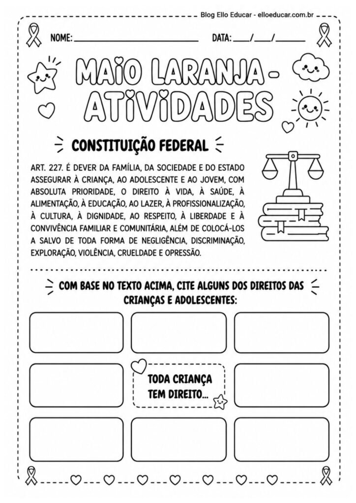 Atividades sobre o Maio Laranja 3° ano