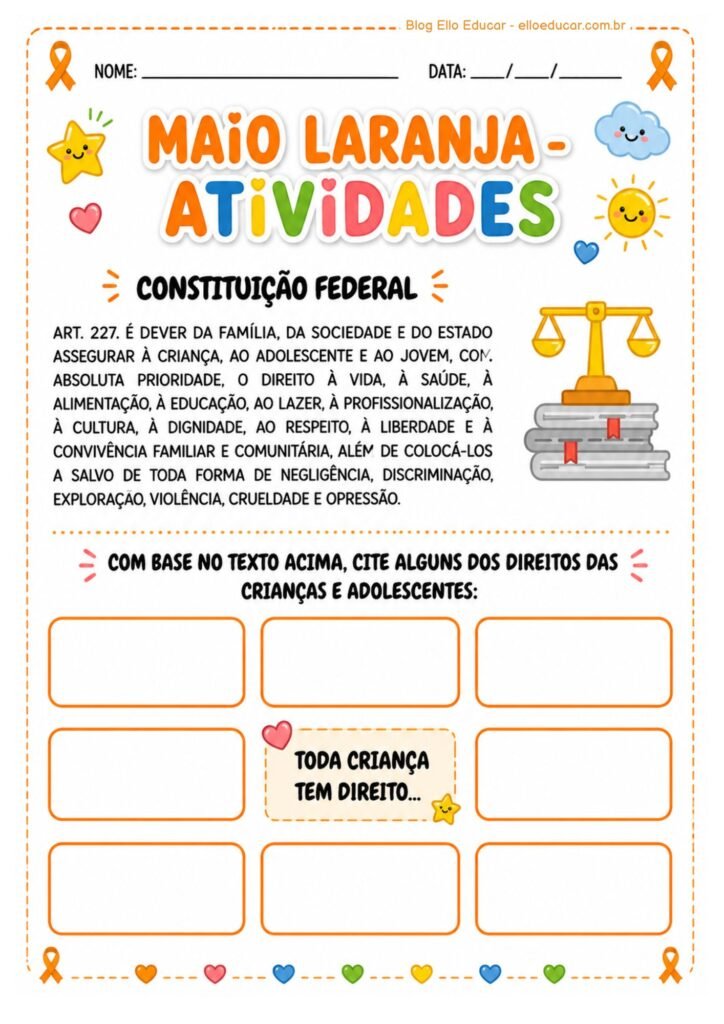 Atividades sobre o Maio Laranja 3° ano