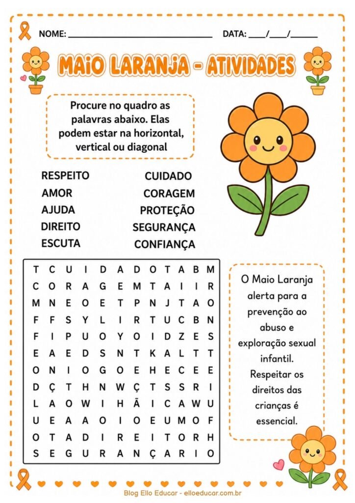 Caça-palavras sobre Maio Laranja