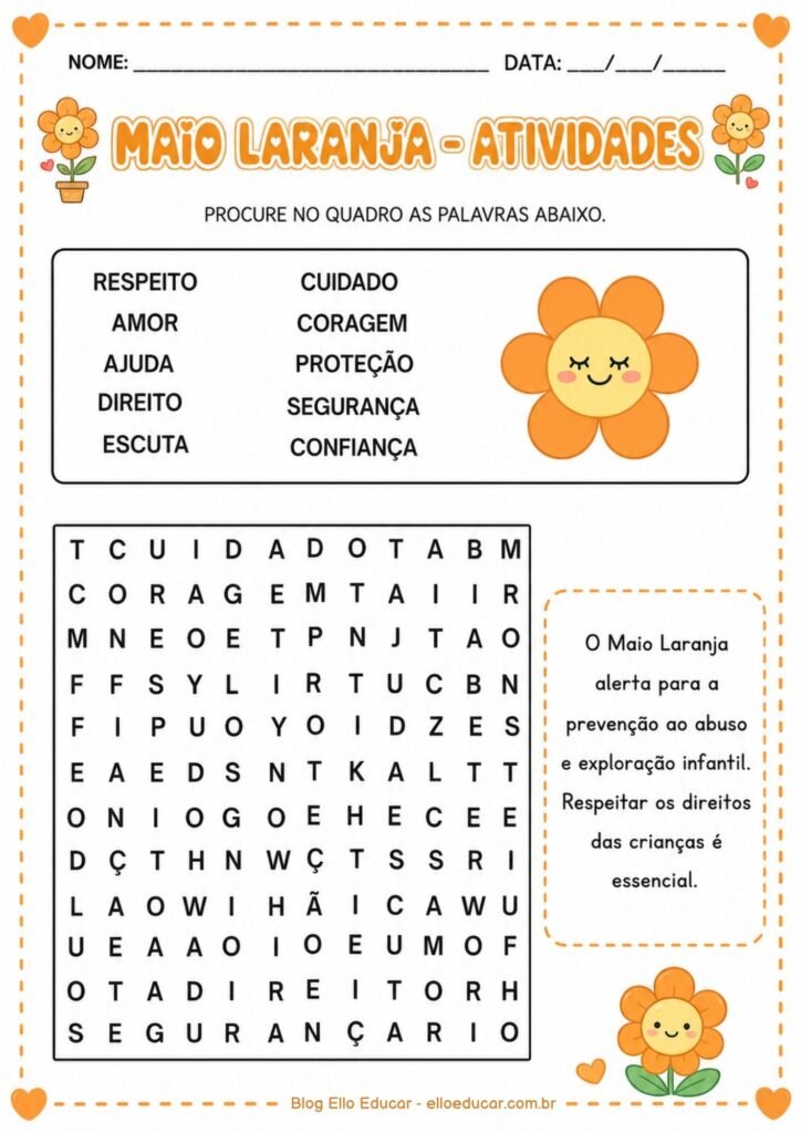 Caça-palavras sobre Maio Laranja