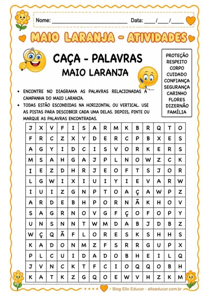 Caça-palavras sobre Maio Laranja
