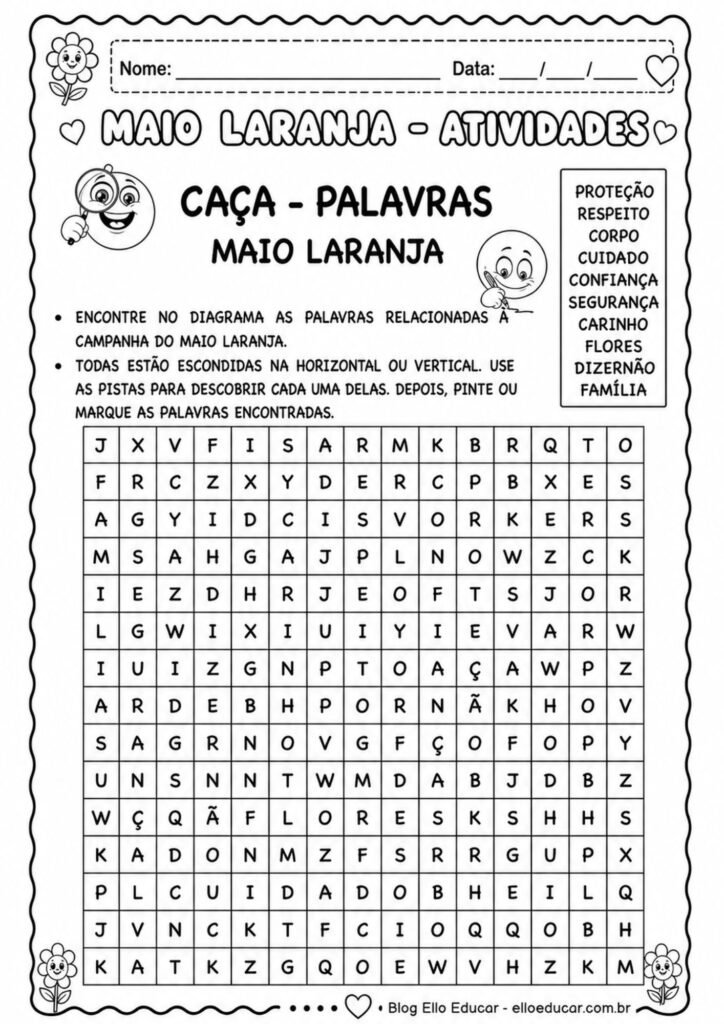 Caça-palavras sobre Maio Laranja
