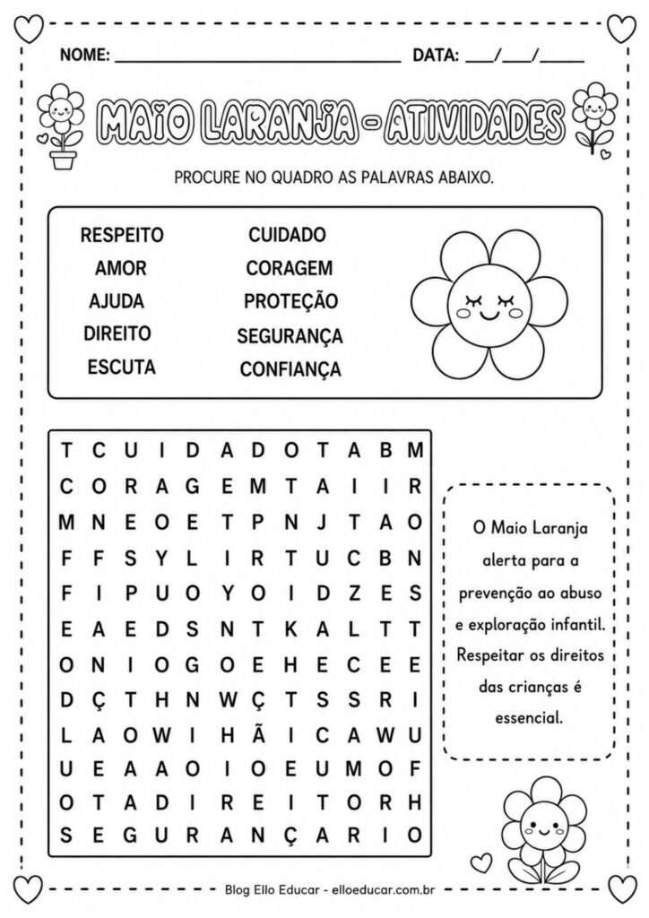 Caça-palavras sobre Maio Laranja