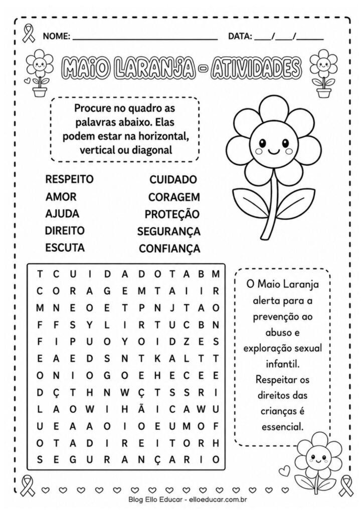 Caça-palavras sobre Maio Laranja