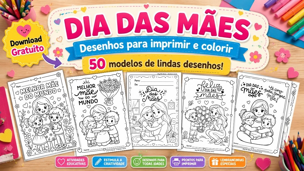 Desenho do Dia das Mães para colorir: 50 modelos para imprimir em PDF