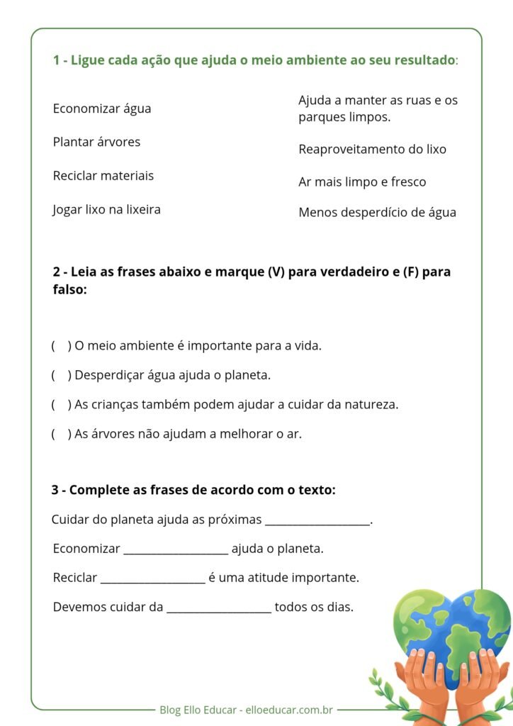 Interpretação de texto meio ambiente 3° e 4° ano