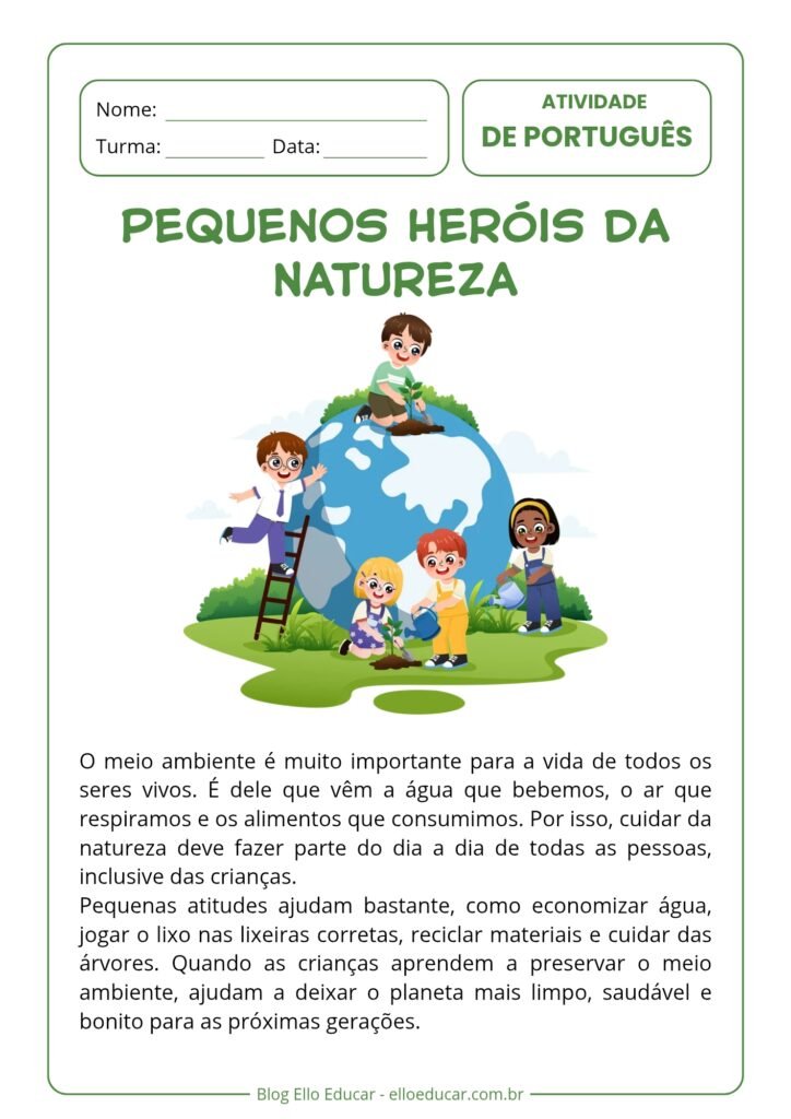 Interpretação de texto meio ambiente 3° e 4° ano