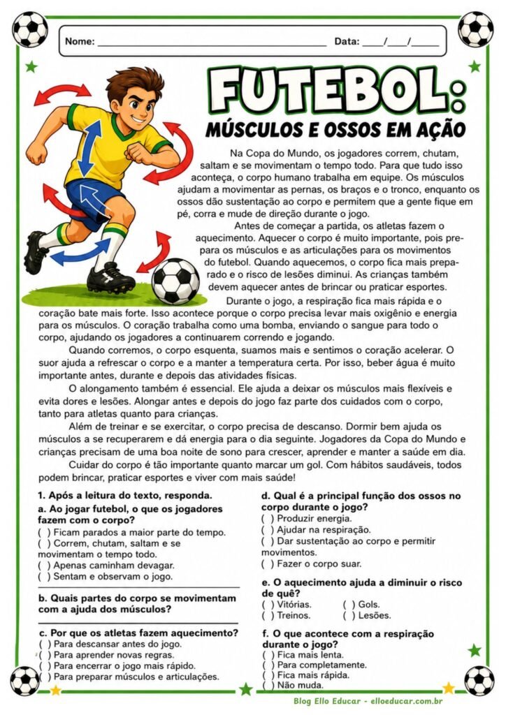 Atividades de Educação Física sobre a Copa do Mundo.