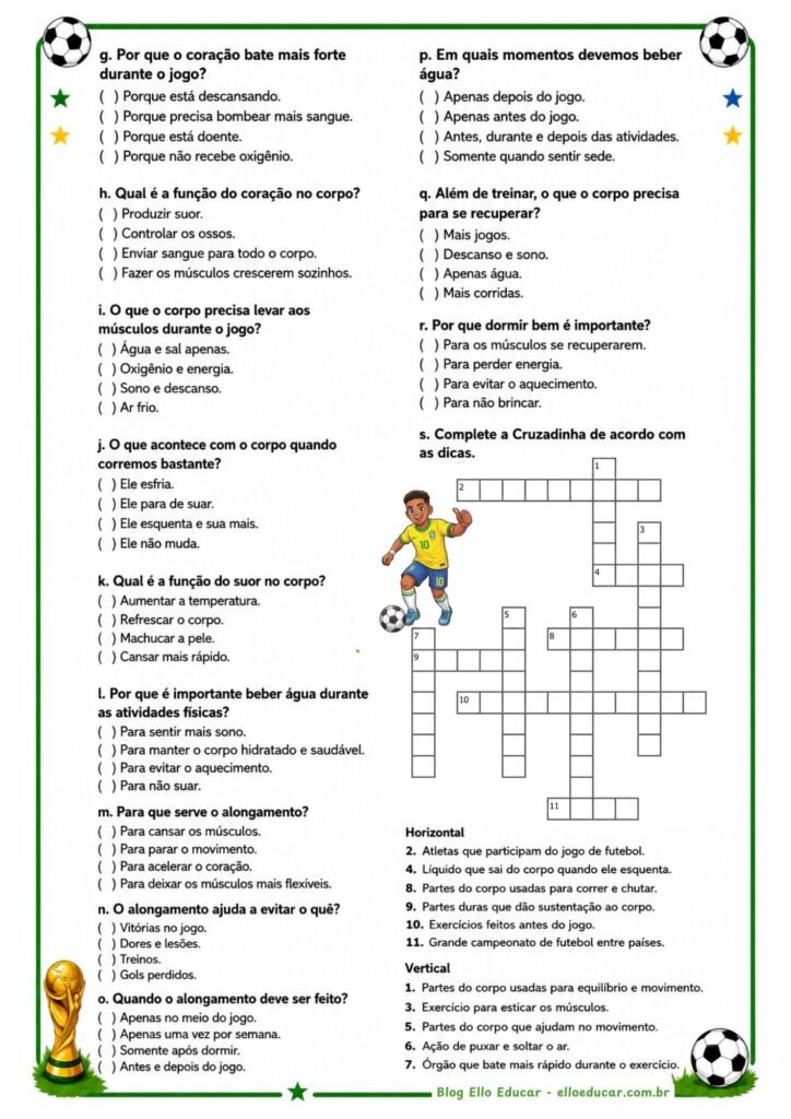 Atividades de Educação Física sobre a Copa do Mundo.