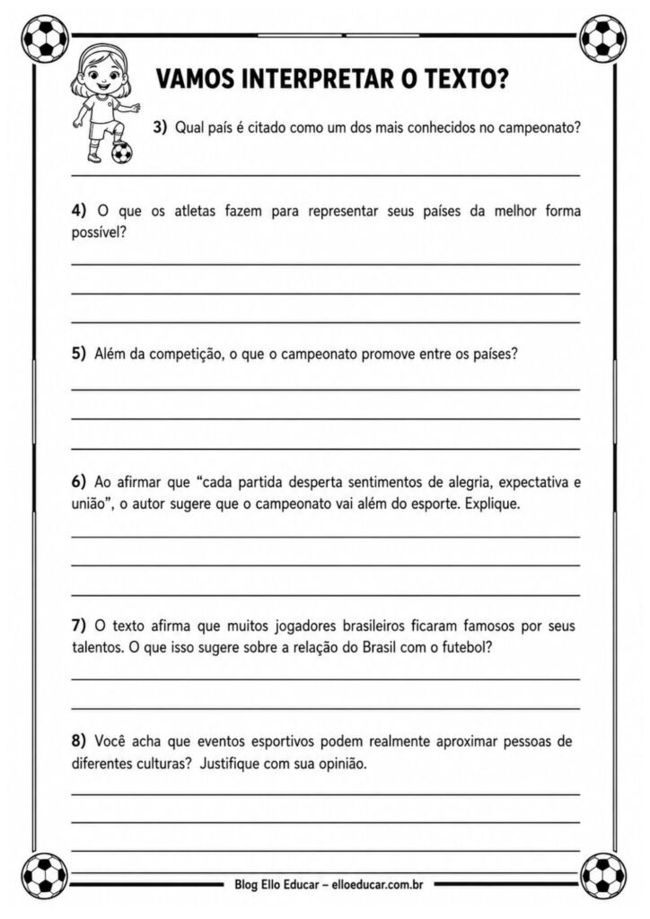 Atividade de Interpretação de Texto sobre a Copa do Mundo