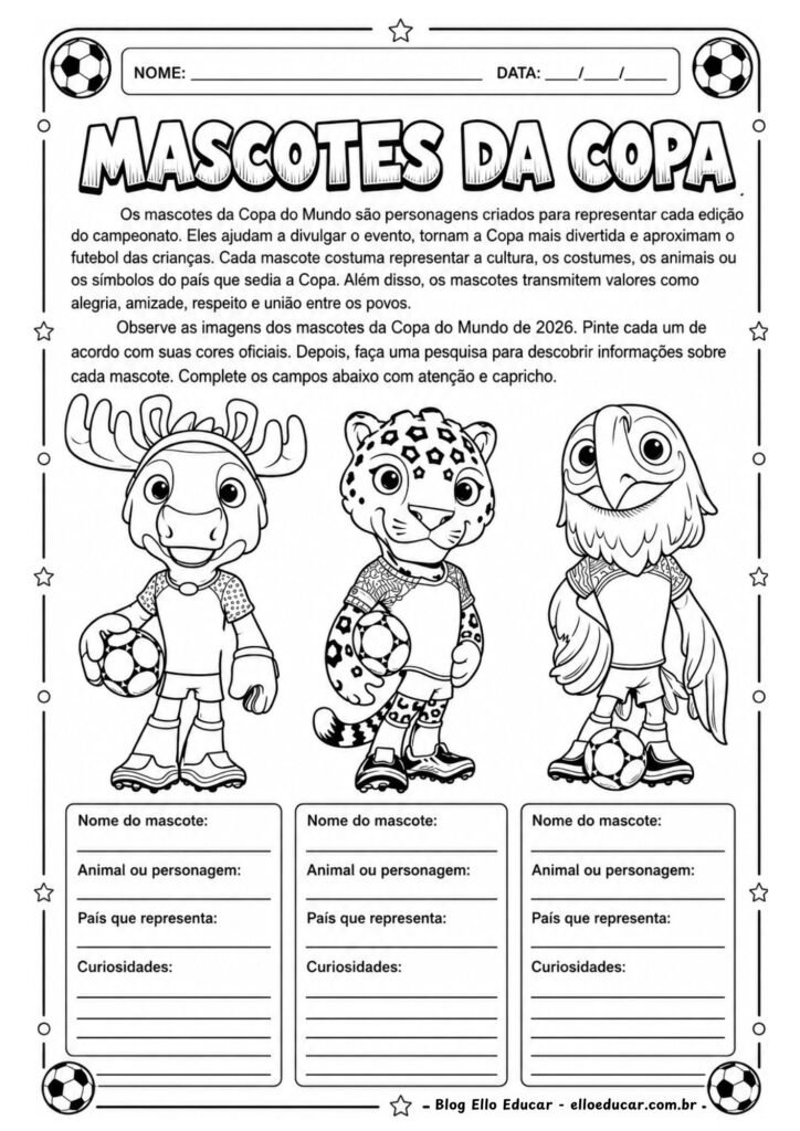 Atividades Mascotes da Copa do Mundo 2026