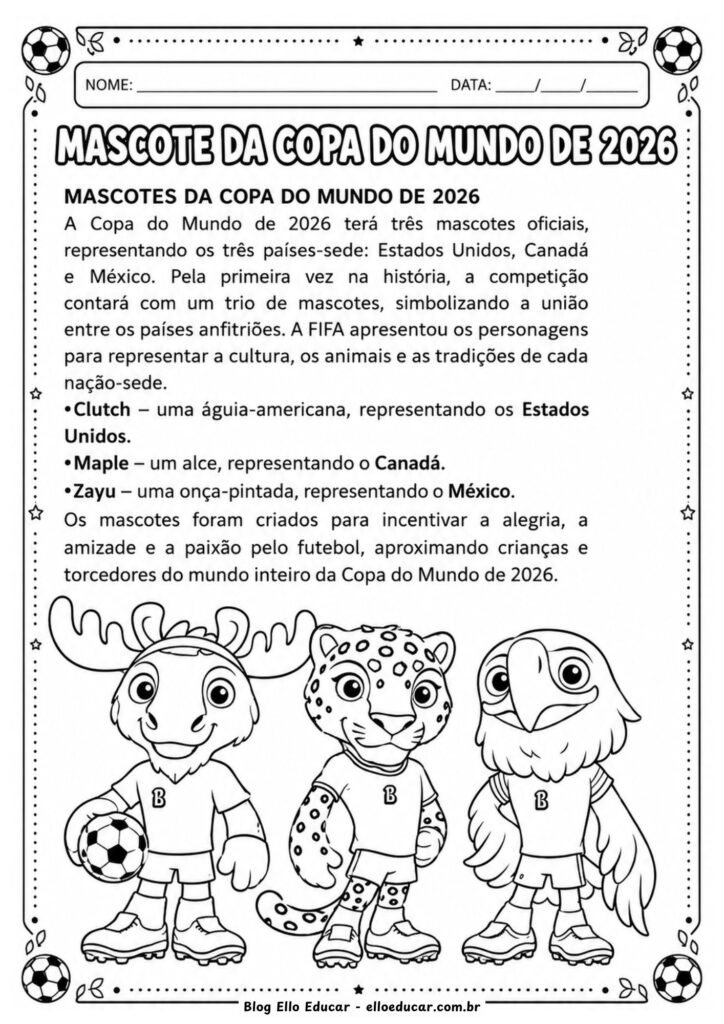 Atividades Mascotes da Copa do Mundo 2026
