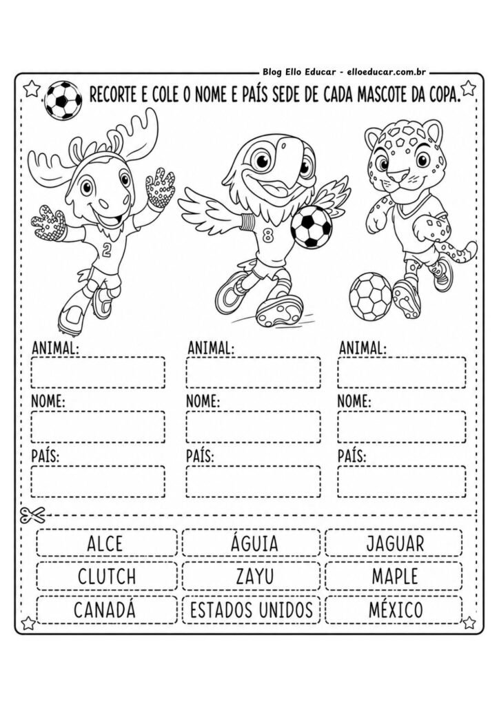 Atividades Mascotes da Copa do Mundo 2026