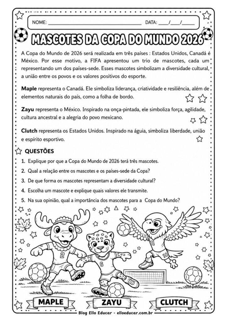 Atividades Mascotes da Copa do Mundo 2026