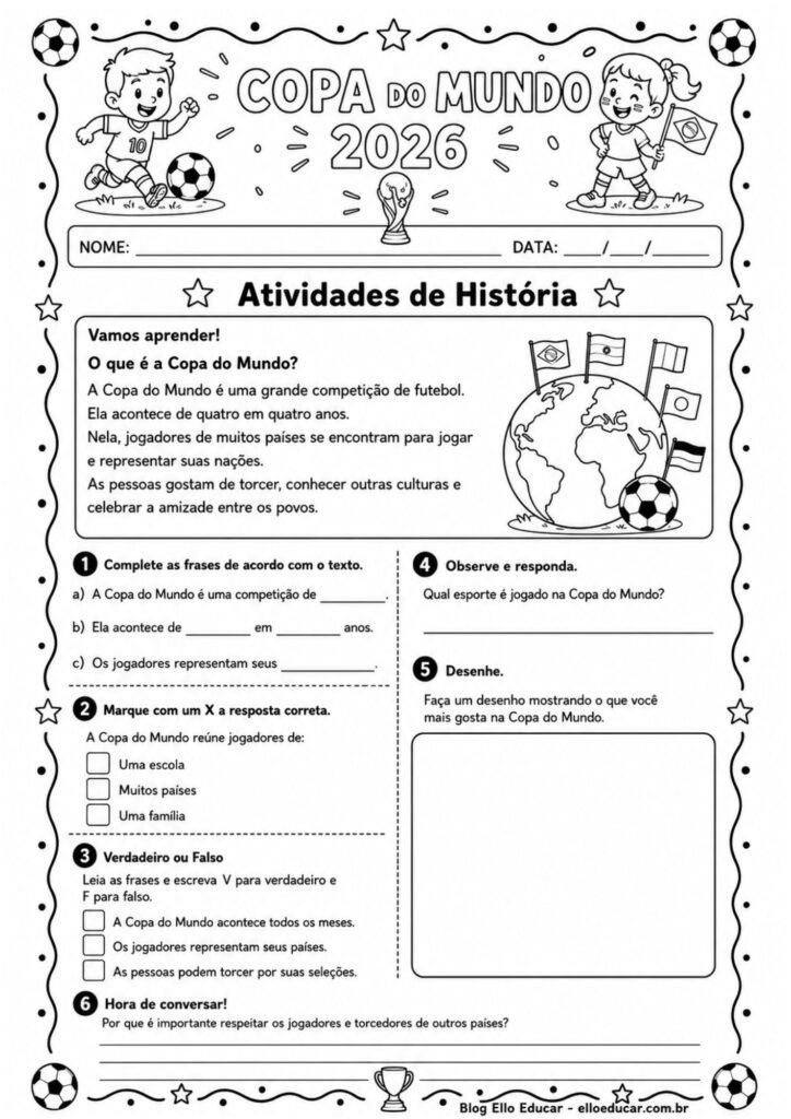 Atividades da Copa do Mundo 1° ano
