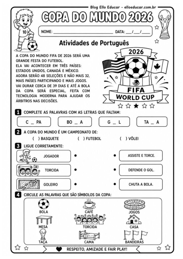 Atividades da Copa do Mundo 1° ano
