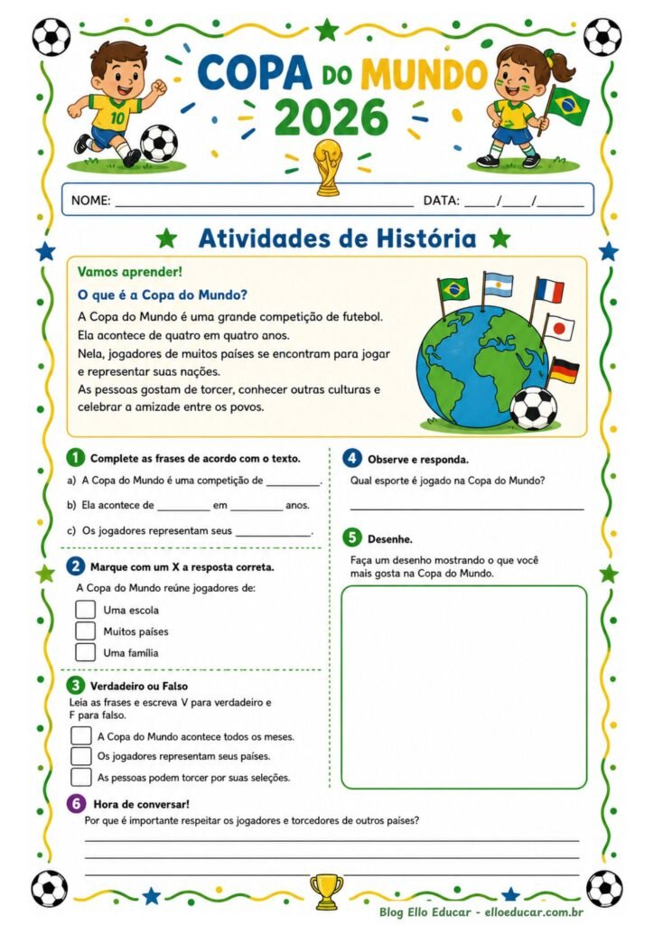 Atividades da Copa do Mundo 1° ano
