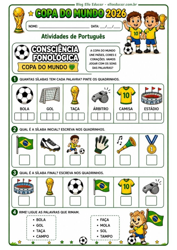 Atividades da Copa do Mundo 1° ano