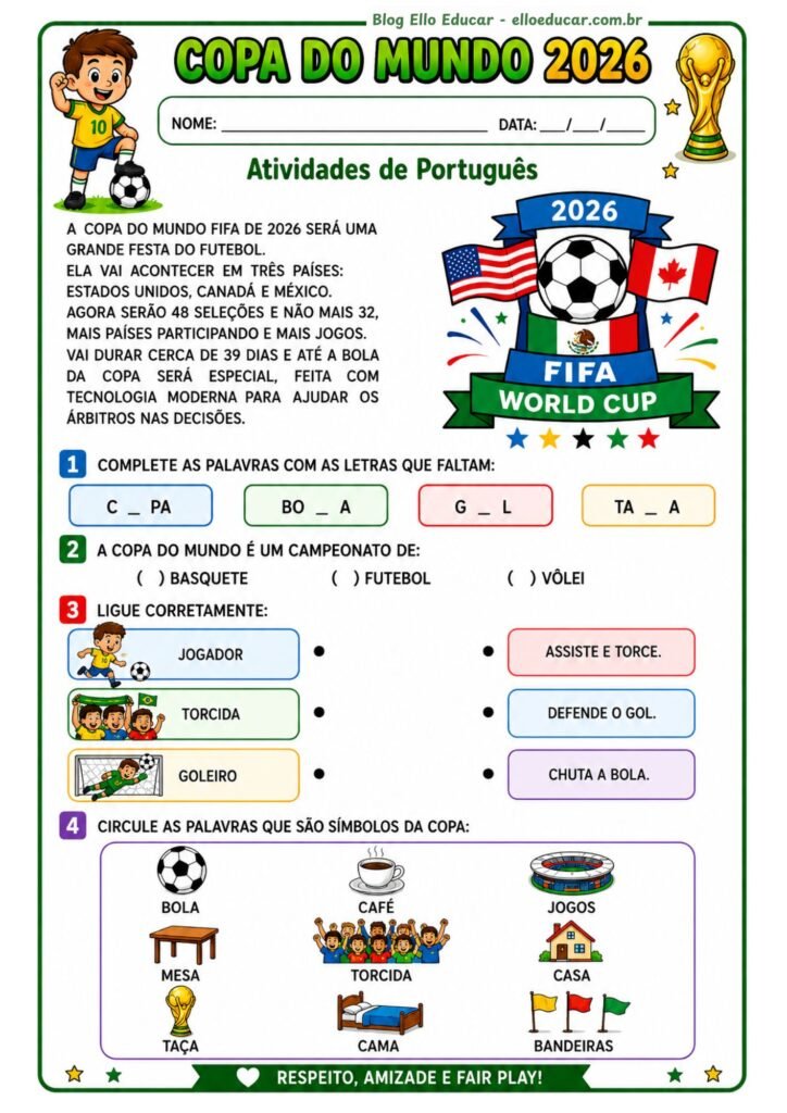 Atividades da Copa do Mundo 1° ano
