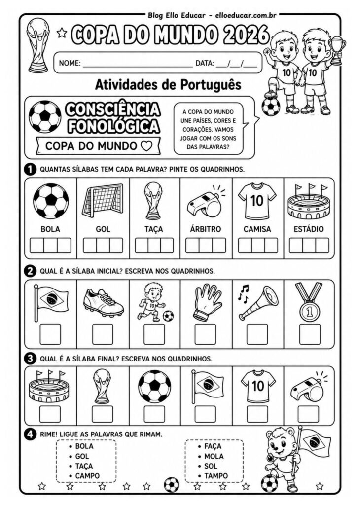 Atividades da Copa do Mundo 1° ano