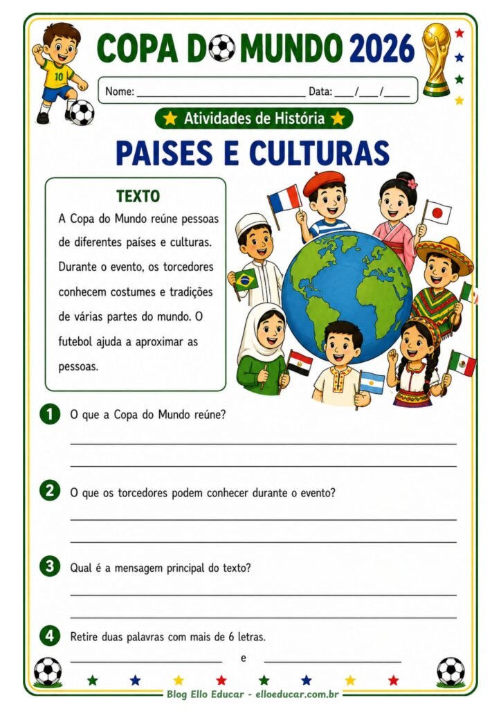 Atividades da Copa do Mundo para 2° ano