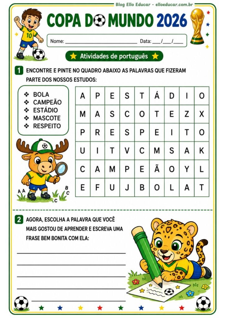 Atividades da Copa do Mundo para 2° ano