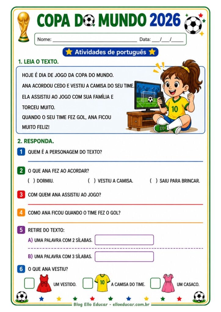Atividades da Copa do Mundo para 2° ano