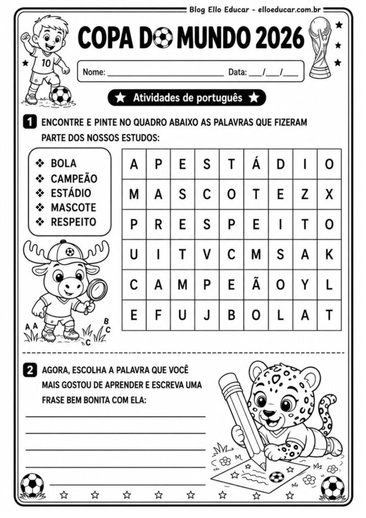 Atividades da Copa do Mundo para 2° ano