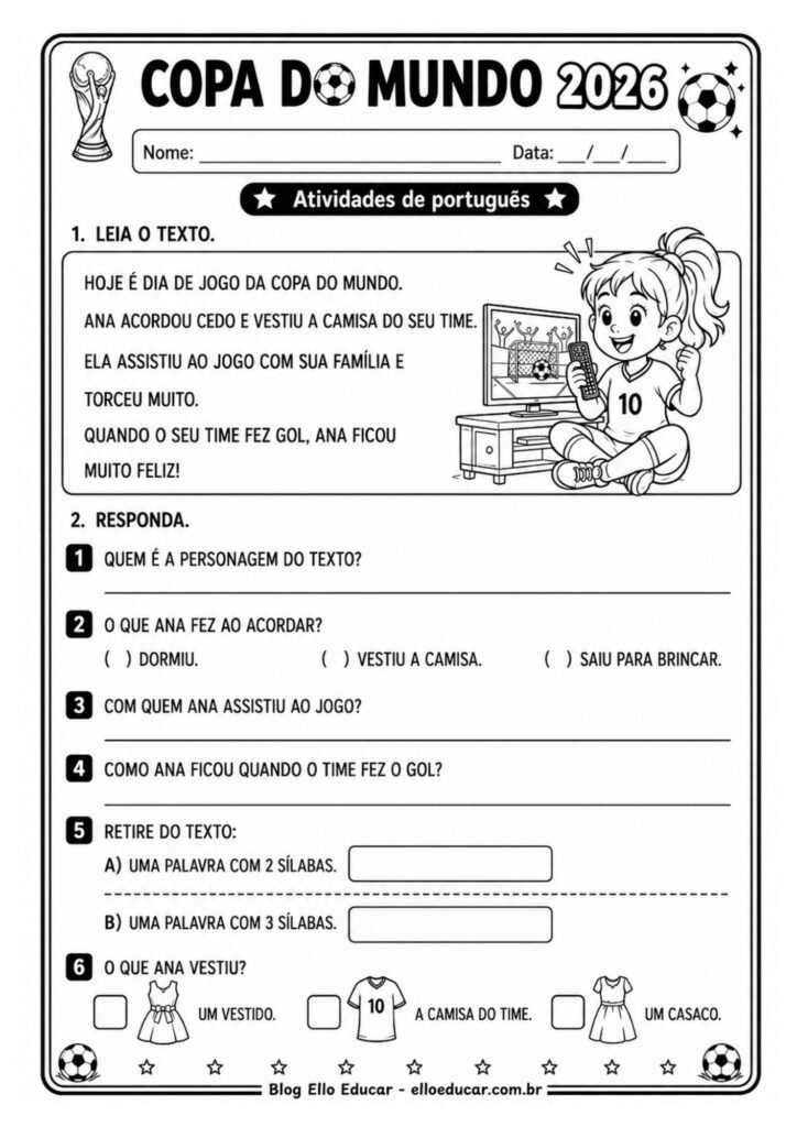 Atividades da Copa do Mundo para 2° ano