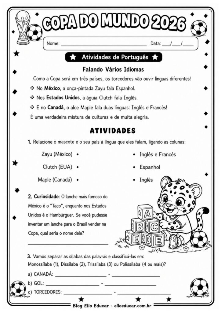Atividades da Copa do Mundo 3° ano
